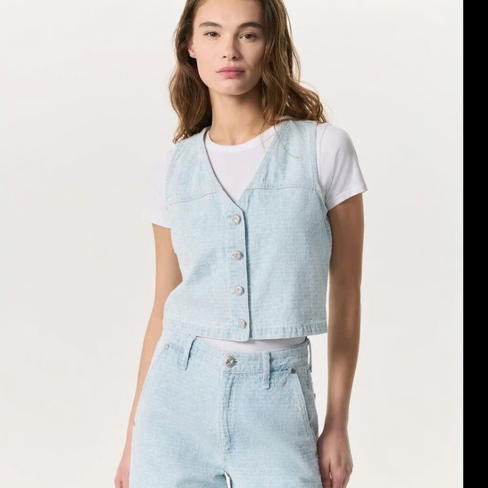 rag & bone Juliana Tweed Vest Sky Blue Tweed Size 12